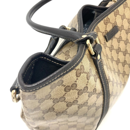 GUCCI Tote Bag 265695 Leather / coated canvas beige GG crystal Women Used Authentic