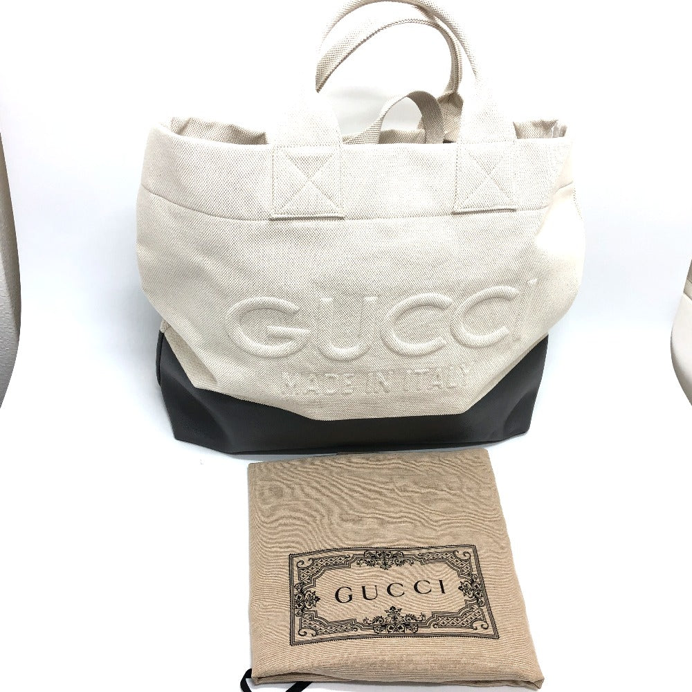 GUCCI Tote Bag 779510 canvas white Embossed logo canvas unisex(Unisex) Used Authentic