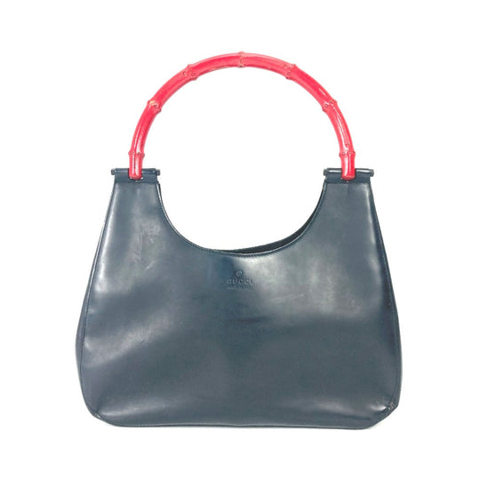 GUCCI Handbag 001 3789 leather black vintage Bamboo Women Used Authentic