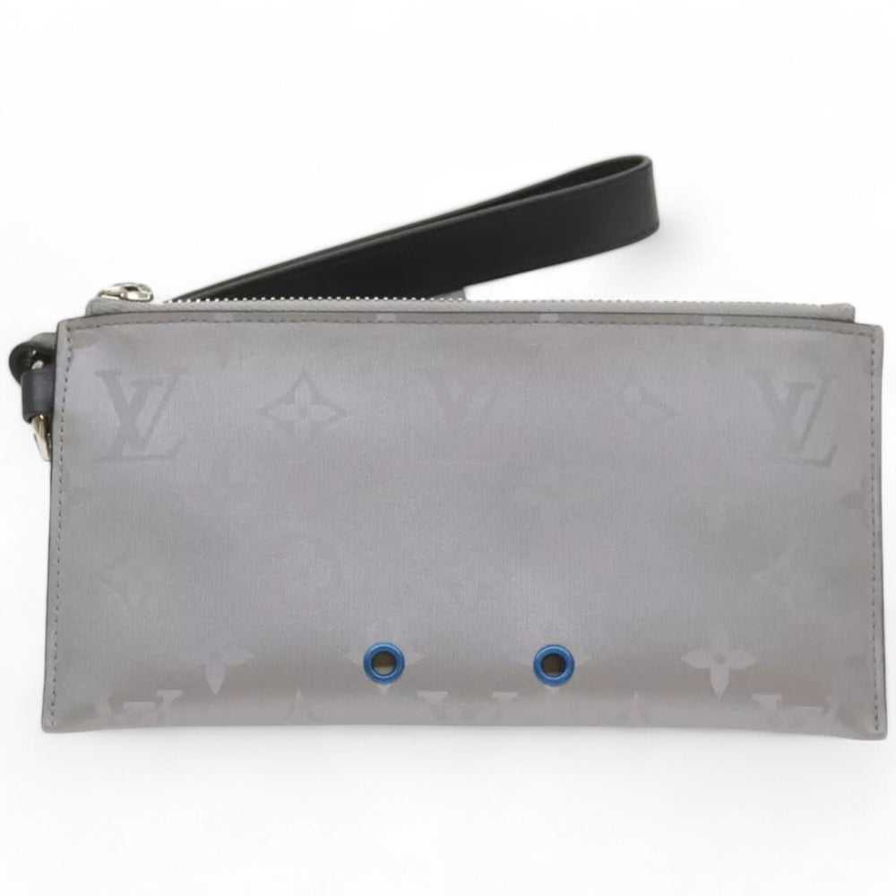 Louis Vuitton Monogram Satellite Alpha Pouch Silver Unisex Handbag with Card Holder