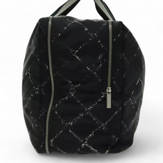 Chanel Travel Line Boston Bag Nylon Black Silver Unisex Large Tote Travel Bag