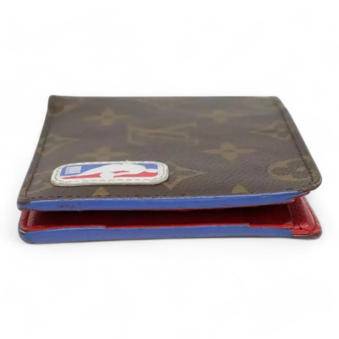 Louis Vuitton Monogram NBA Mens Leather Bifold Wallet Brown Red