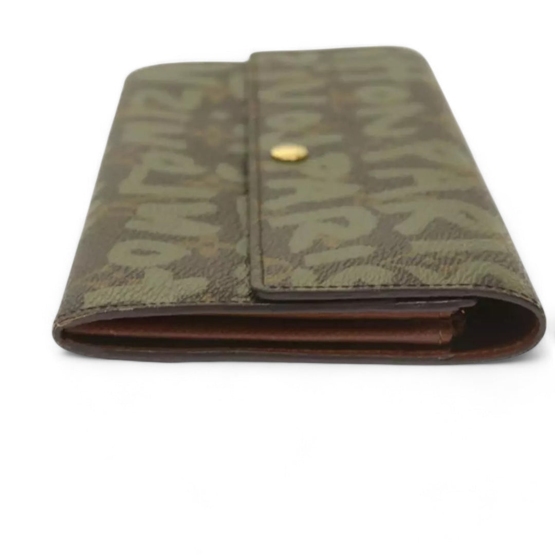 Louis Vuitton Monogram Graffiti Long Leather Wallet Khaki Womens