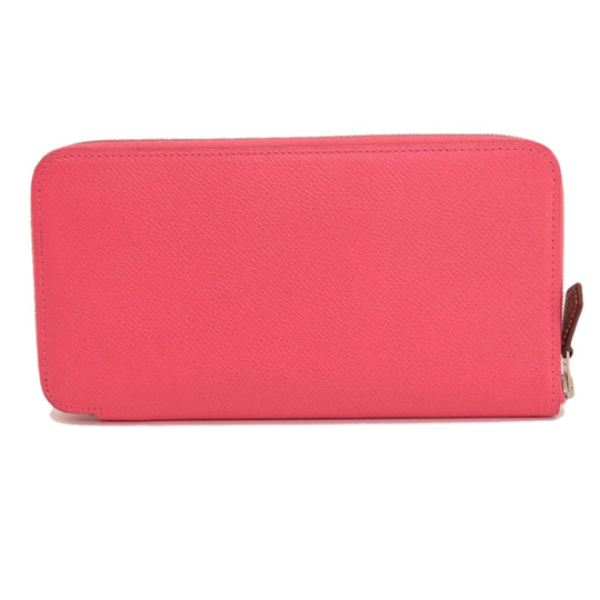 HERMES Long Wallet Purse Epsom pink Azap Silk In Long Rose Azalee Silver Metal Women Used Authentic
