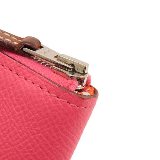 HERMES Long Wallet Purse Epsom pink Azap Silk In Long Rose Azalee Silver Metal Women Used Authentic