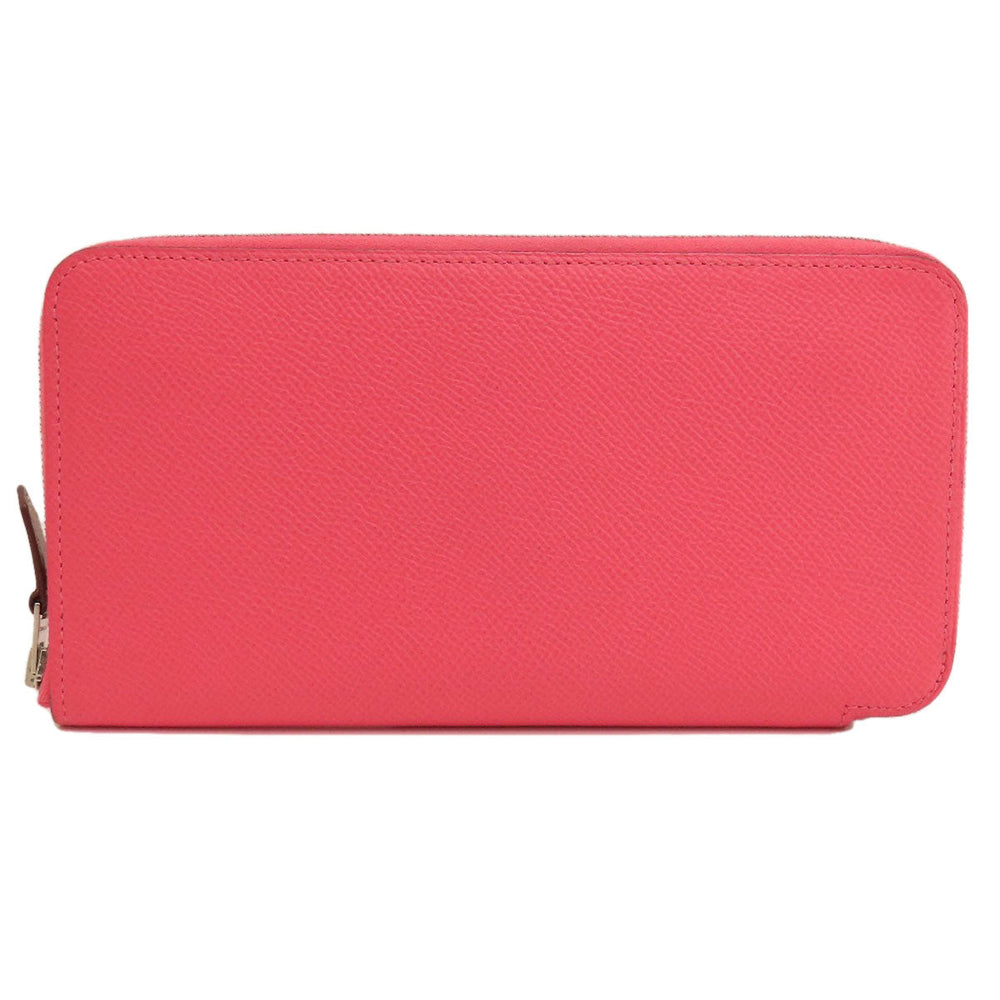HERMES Long Wallet Purse Epsom pink Azap Silk In Long Rose Azalee Silver Metal Women Used Authentic