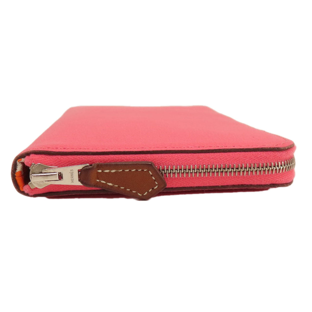 HERMES Long Wallet Purse Epsom pink Azap Silk In Long Rose Azalee Silver Metal Women Used Authentic