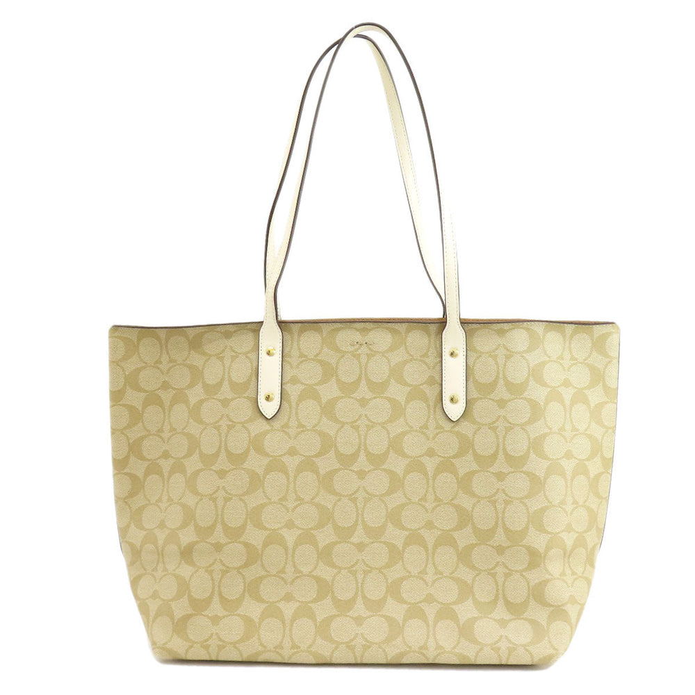 COACH Tote Bag 76636 PVC beige Signature Women Used Authentic