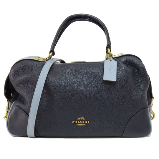 COACH Tote Bag 73720 leather Navy logoMetal 2WAY