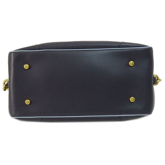 COACH Tote Bag 73720 leather Navy logoMetal 2WAY