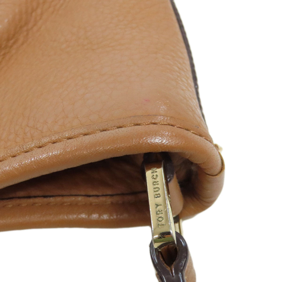 Tory Burch Shoulder Bag Calfskin Brown logo Women Used Authentic