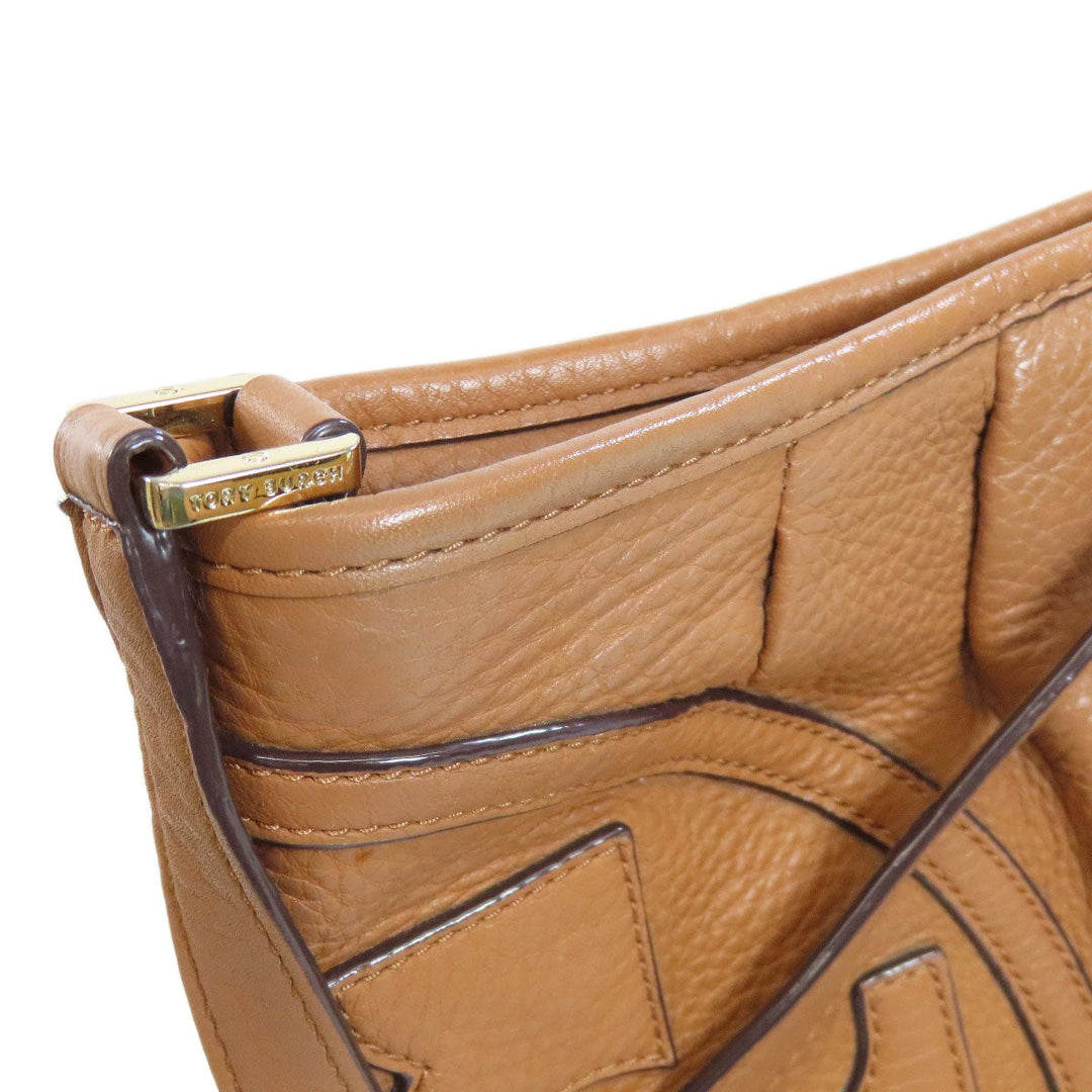 Tory Burch Shoulder Bag Calfskin Brown logo Women Used Authentic