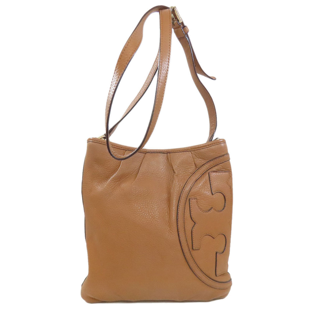 Tory Burch Shoulder Bag Calfskin Brown logo Women Used Authentic