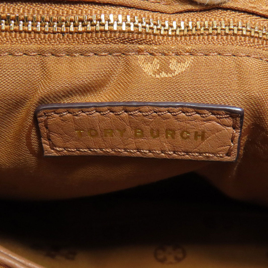 Tory Burch Shoulder Bag Calfskin Brown logo Women Used Authentic