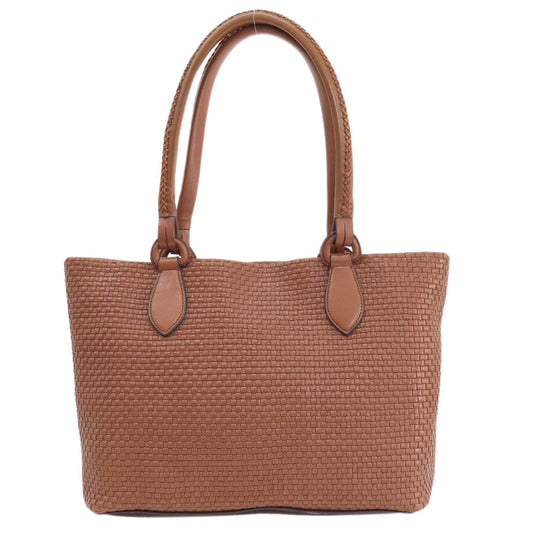 COLE HAAN Tote Bag leather Brown Woven Bag Women Used Authentic