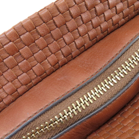 COLE HAAN Tote Bag leather Brown Woven Bag Women Used Authentic