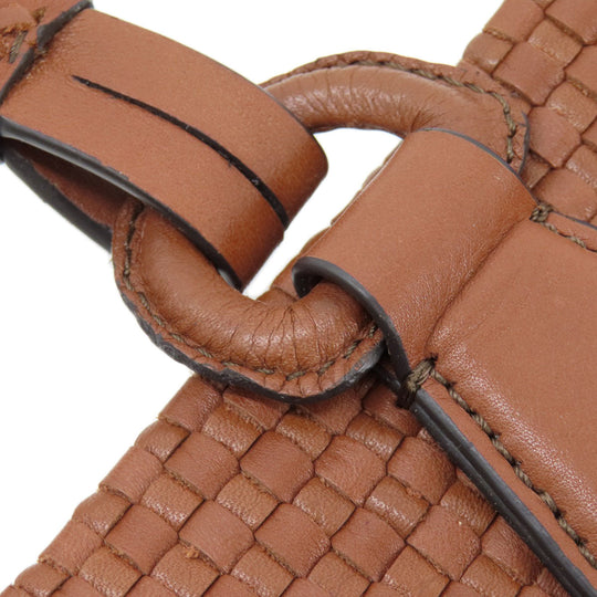 COLE HAAN Tote Bag leather Brown Woven Bag Women Used Authentic