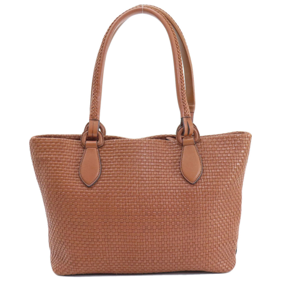 COLE HAAN Tote Bag leather Brown Woven Bag Women Used Authentic