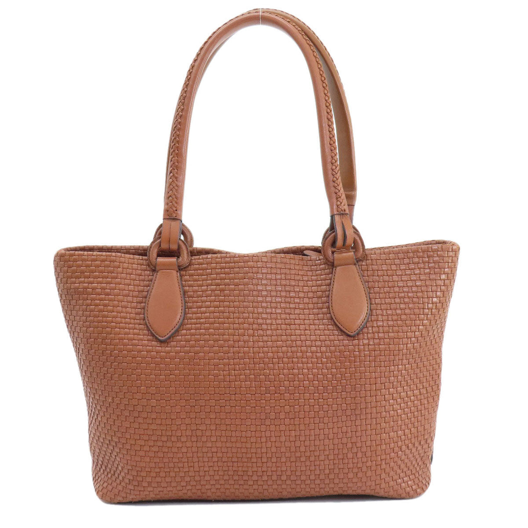 COLE HAAN Tote Bag leather Brown Woven Bag Women Used Authentic
