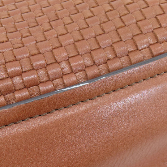 COLE HAAN Tote Bag leather Brown Woven Bag Women Used Authentic