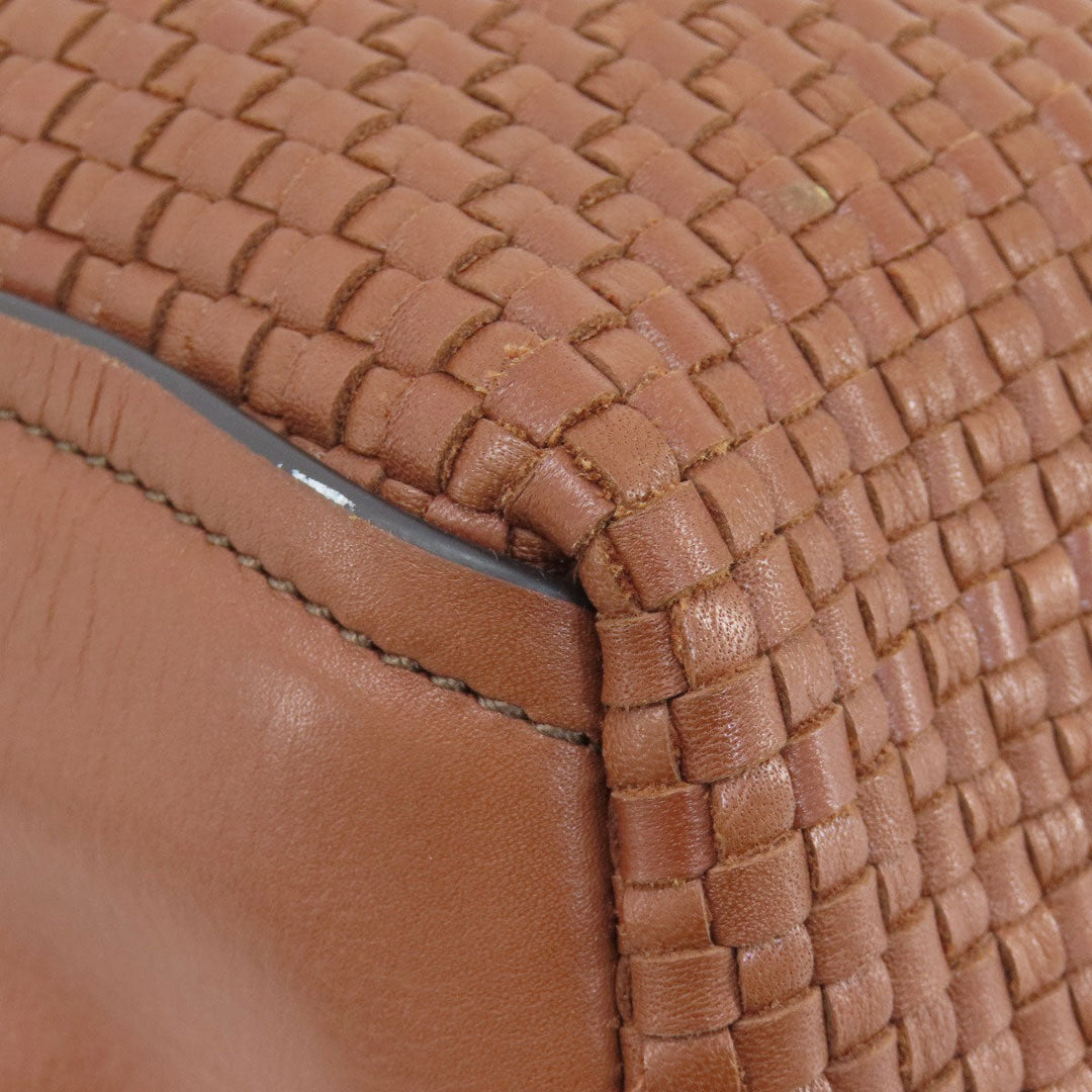 COLE HAAN Tote Bag leather Brown Woven Bag Women Used Authentic