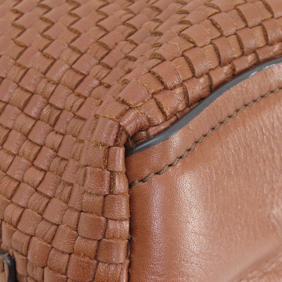 COLE HAAN Tote Bag leather Brown Woven Bag Women Used Authentic