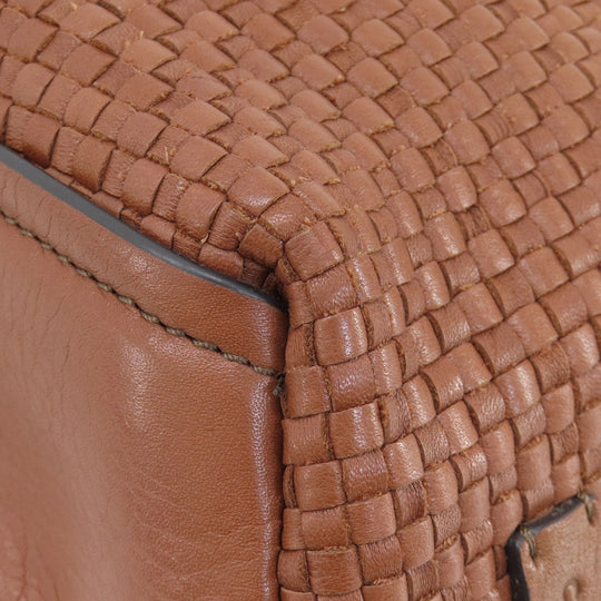 COLE HAAN Tote Bag leather Brown Woven Bag Women Used Authentic