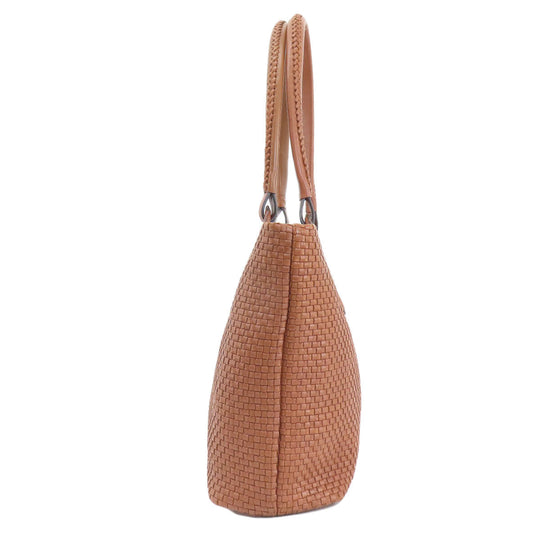 COLE HAAN Tote Bag leather Brown Woven Bag Women Used Authentic