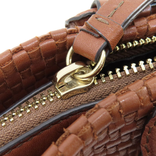 COLE HAAN Tote Bag leather Brown Woven Bag Women Used Authentic