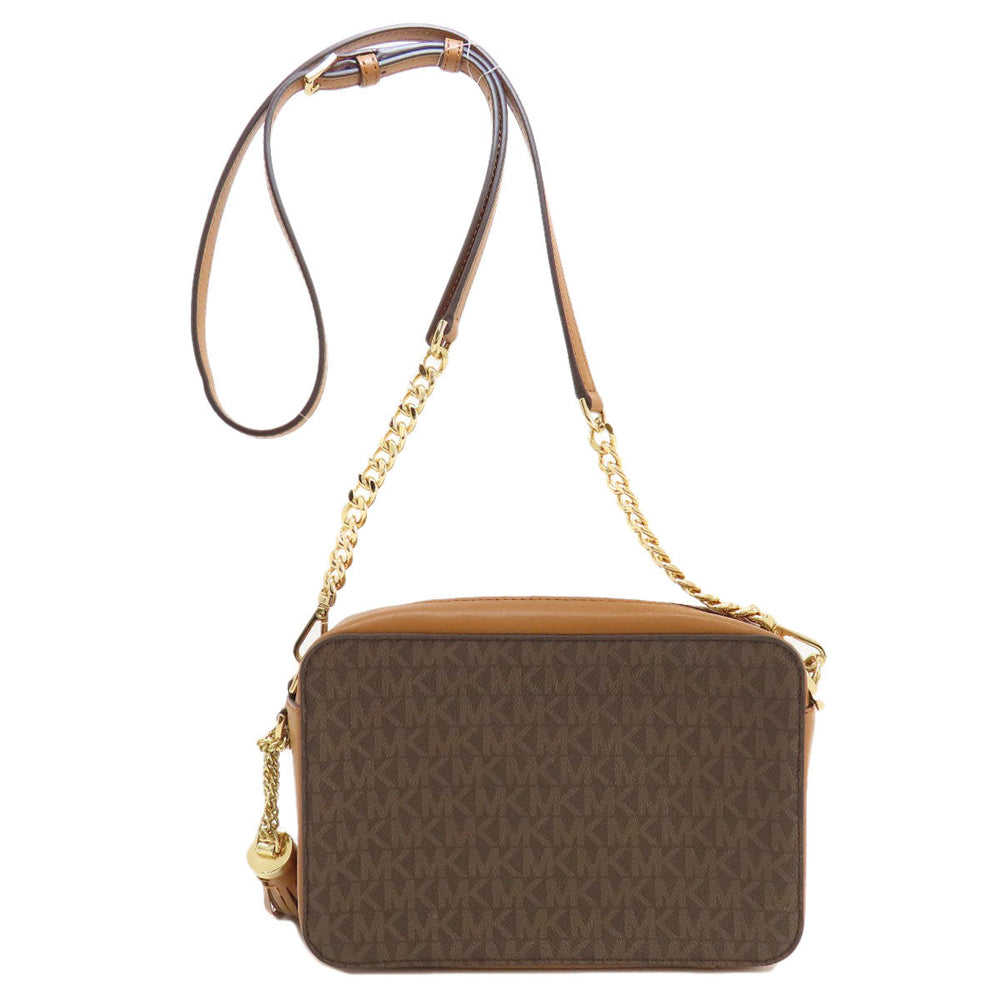 MICHAEL KORS Shoulder Bag Leather, Coated Canvas Brown MK Signature ChainShoulder Women Used Authentic