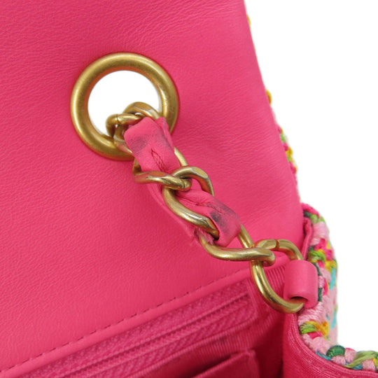 CHANEL Shoulder Bag Tweed pink ChainShoulder COCO Mark Gold Metal Women Used Authentic