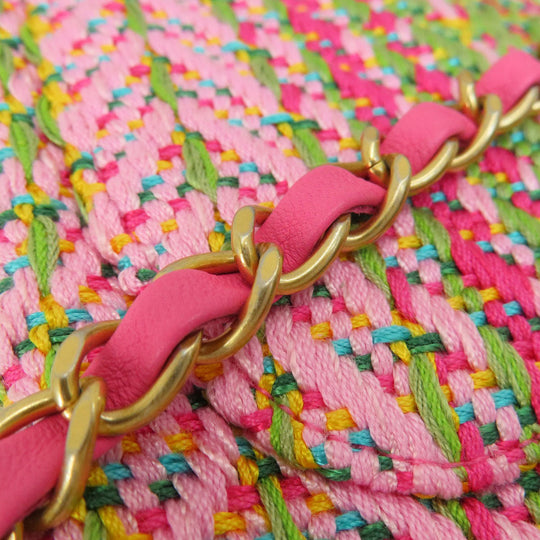 CHANEL Shoulder Bag Tweed pink ChainShoulder COCO Mark Gold Metal Women Used Authentic