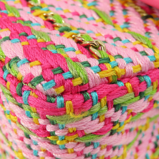 CHANEL Shoulder Bag Tweed pink ChainShoulder COCO Mark Gold Metal Women Used Authentic