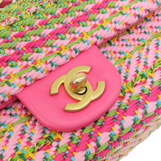 CHANEL Shoulder Bag Tweed pink ChainShoulder COCO Mark Gold Metal Women Used Authentic