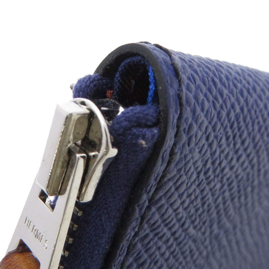 HERMES Coin case Epsom Navy Azap Silkin Mini Compact SilverMetal Women Used Authentic