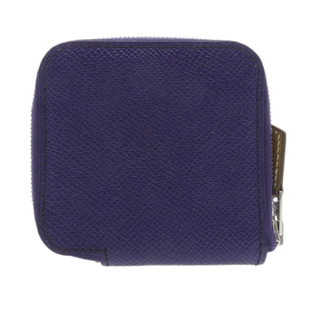 HERMES Coin case Epsom Navy Azap Silkin Mini Compact SilverMetal Women Used Authentic
