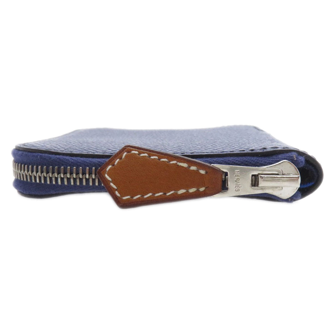 HERMES Coin case Epsom Navy Azap Silkin Mini Compact SilverMetal Women Used Authentic