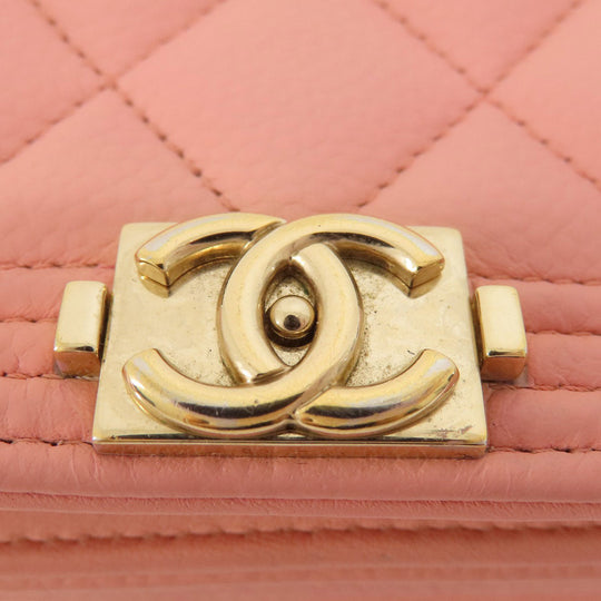 CHANEL Long Wallet Purse Caviar skin pink Boy Chanel SilverMetal Women Used Authentic