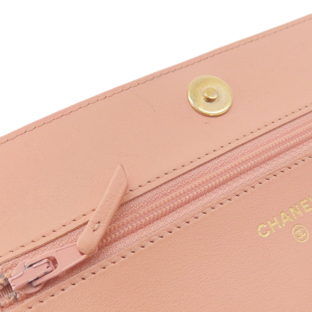 CHANEL Long Wallet Purse Caviar skin pink Boy Chanel SilverMetal Women Used Authentic