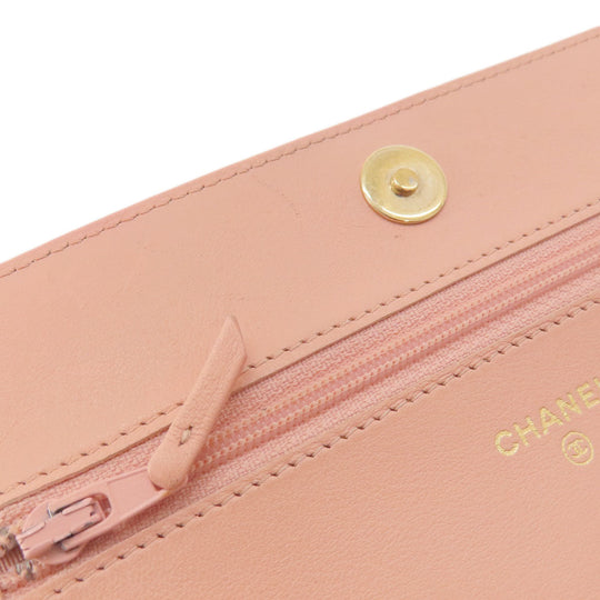 CHANEL Long Wallet Purse Caviar skin pink Boy Chanel SilverMetal Women Used Authentic