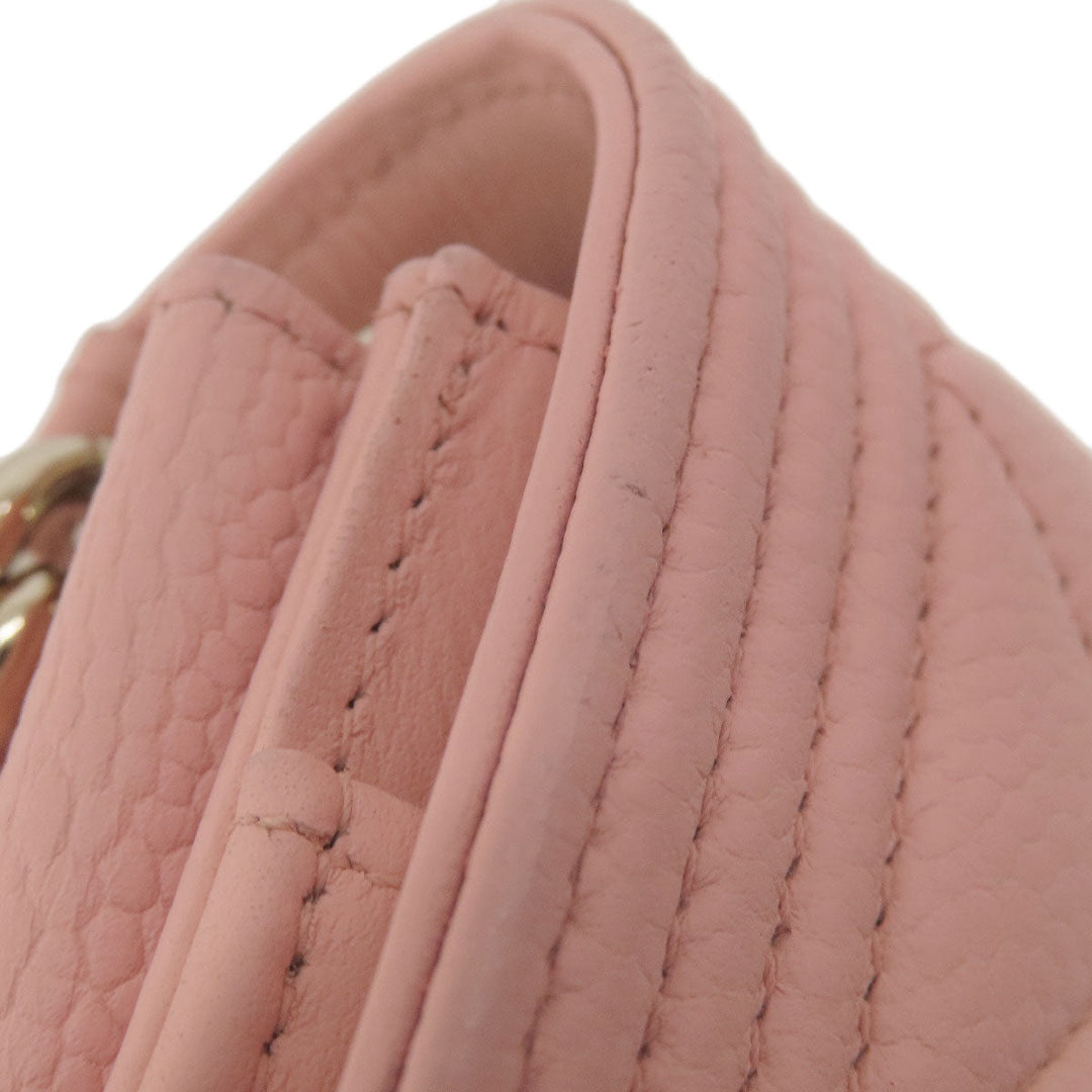 CHANEL Long Wallet Purse Caviar skin pink Boy Chanel SilverMetal Women Used Authentic