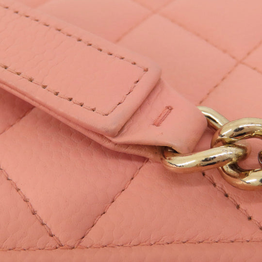 CHANEL Long Wallet Purse Caviar skin pink Boy Chanel SilverMetal Women Used Authentic