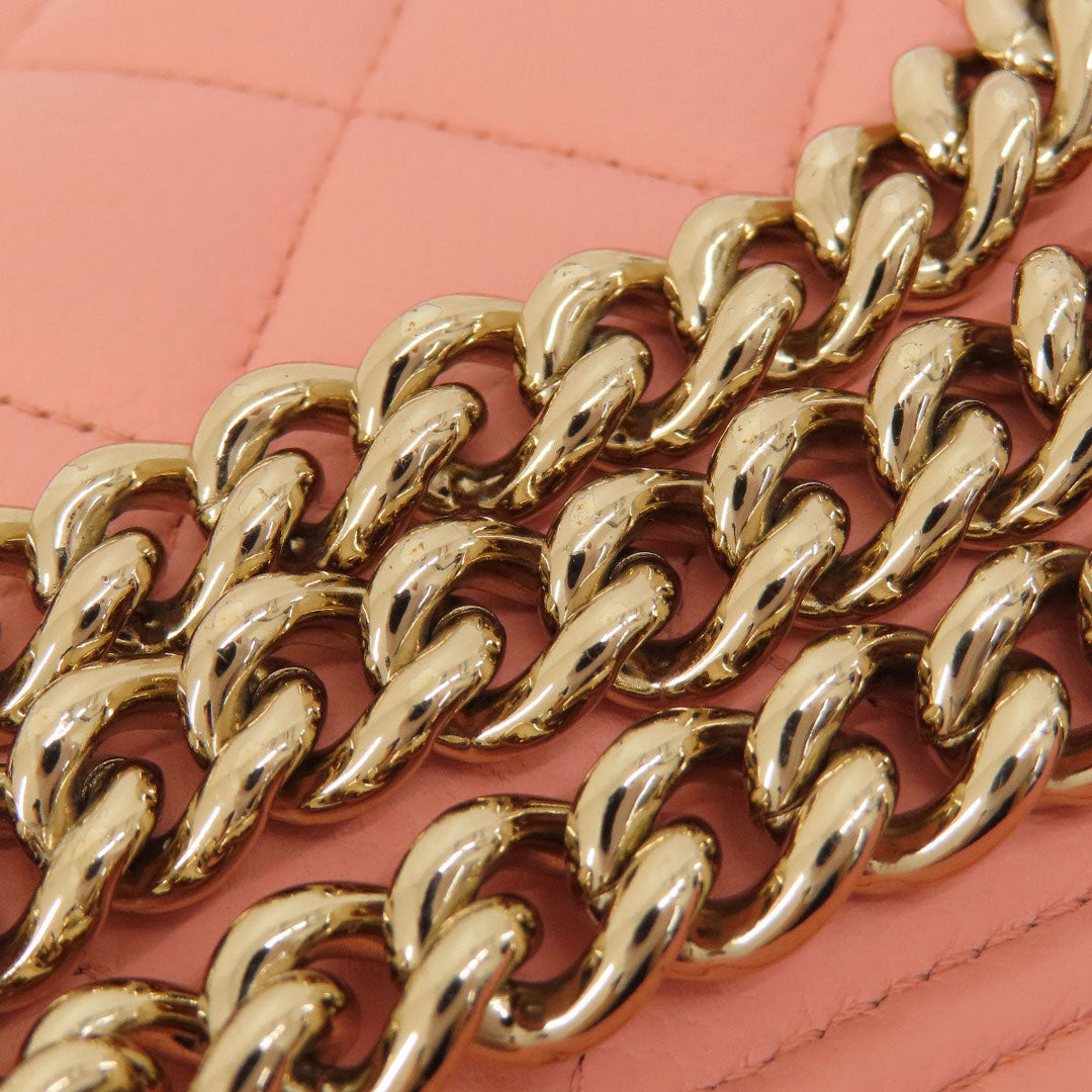 CHANEL Long Wallet Purse Caviar skin pink Boy Chanel SilverMetal Women Used Authentic