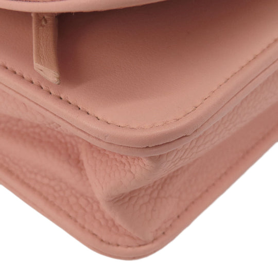 CHANEL Long Wallet Purse Caviar skin pink Boy Chanel SilverMetal Women Used Authentic