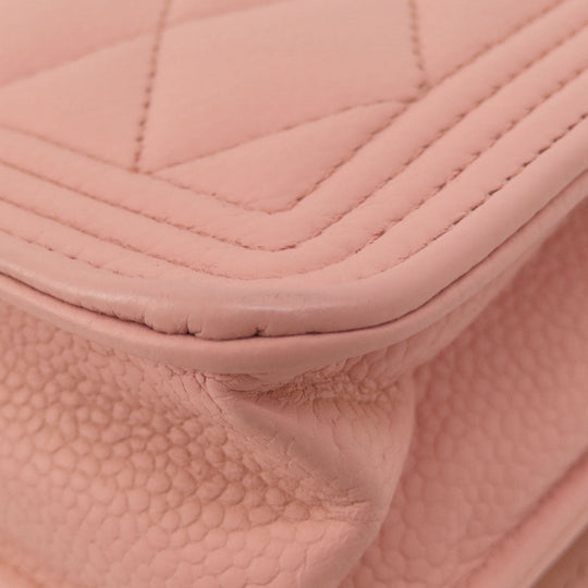 CHANEL Long Wallet Purse Caviar skin pink Boy Chanel SilverMetal Women Used Authentic