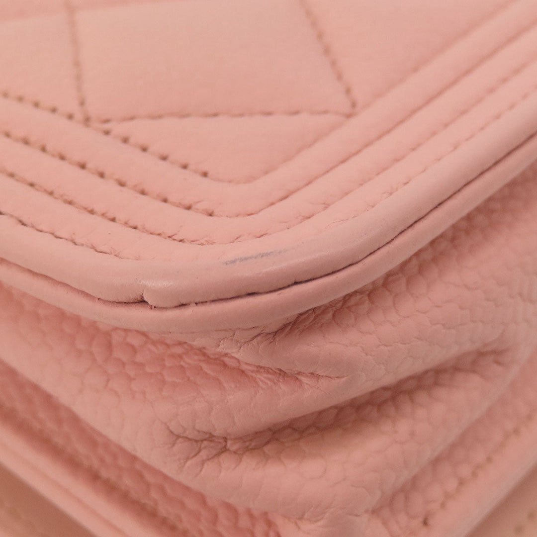 CHANEL Long Wallet Purse Caviar skin pink Boy Chanel SilverMetal Women Used Authentic