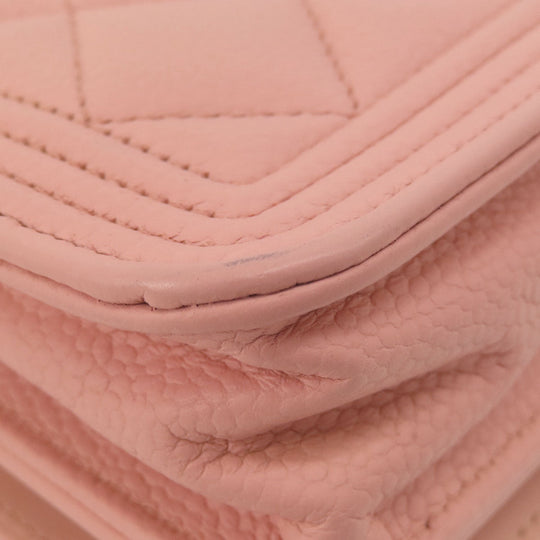 CHANEL Long Wallet Purse Caviar skin pink Boy Chanel SilverMetal Women Used Authentic