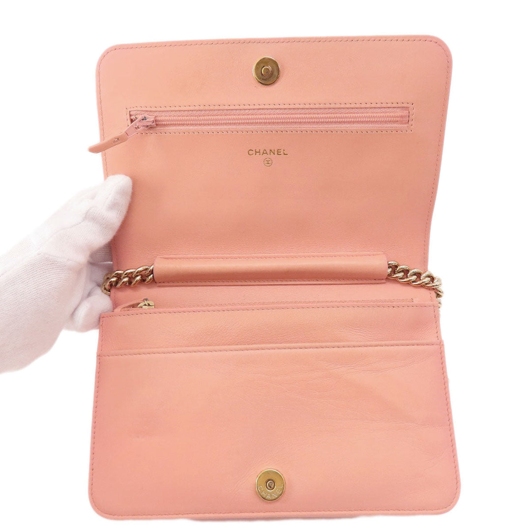 CHANEL Long Wallet Purse Caviar skin pink Boy Chanel SilverMetal Women Used Authentic
