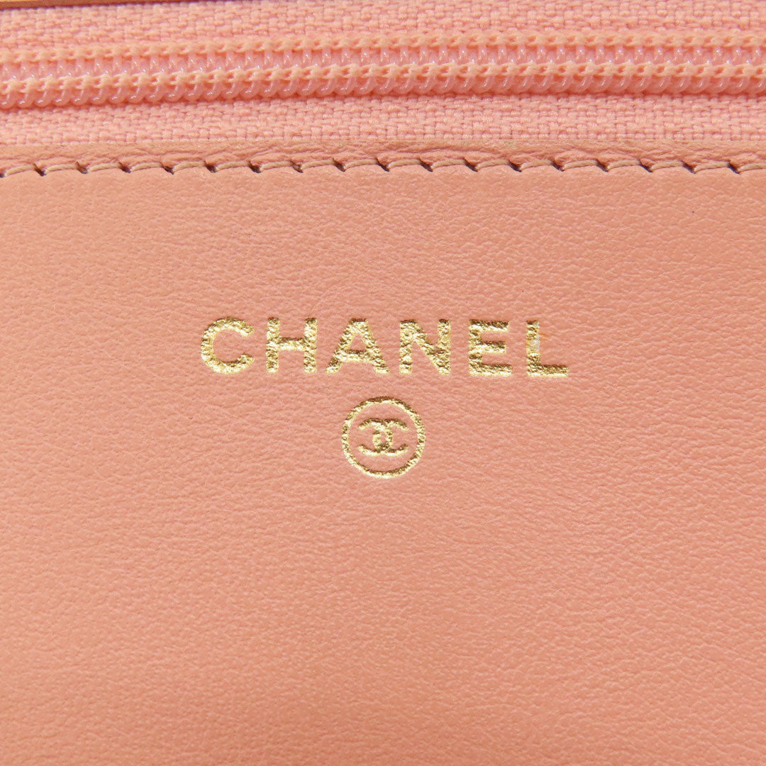 CHANEL Long Wallet Purse Caviar skin pink Boy Chanel SilverMetal Women Used Authentic