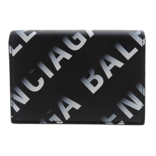 BALENCIAGA Bifold Wallet 594312 Calfskin black Logo motif mini wallet tri-fold Women Used Authentic